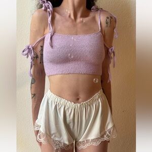 Hand Crocheted by Me! Lavender double Tie-Strap Crop Top XS/S